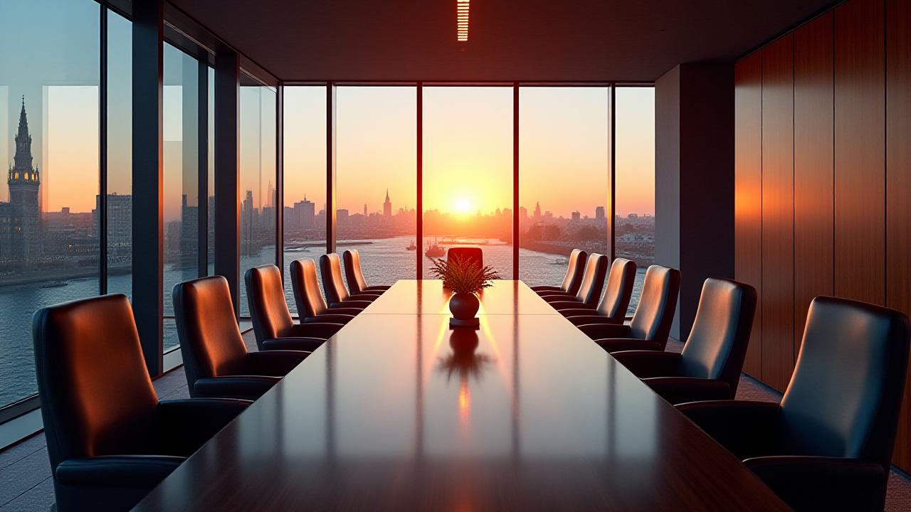 Modern professional boardroom overlooking the Dublin financial district